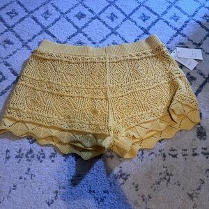 A New Day Sunny Yellow Knit Crochet Shorts NWT